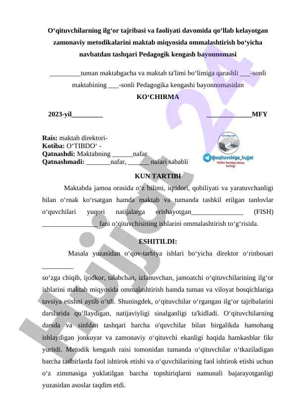 Zamonaviy metodikalarni maktabda ommalashtirish