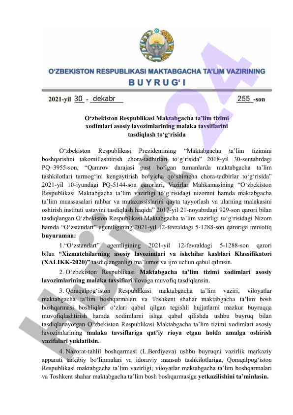 Maktabgacha ta’lim tizimini boshqarishni takomillashtirish