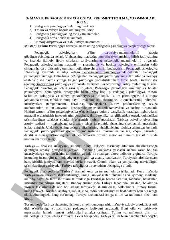 Pedagogik psixologiya fanlari va muammolar