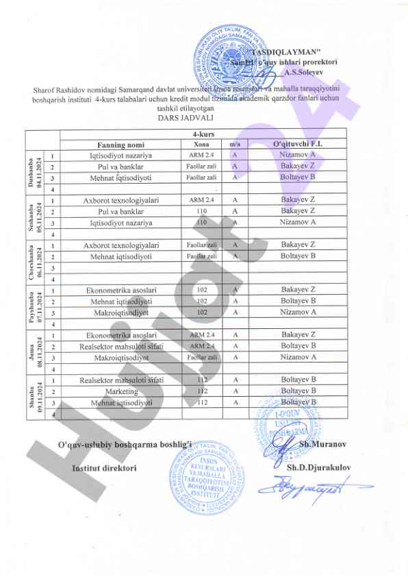 Kredit modul tashkil etish va dars jadvali