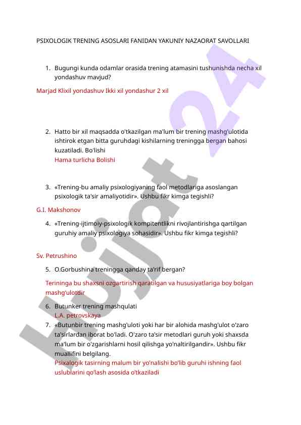 Psixologik trening asoslari bilan tanishtirish