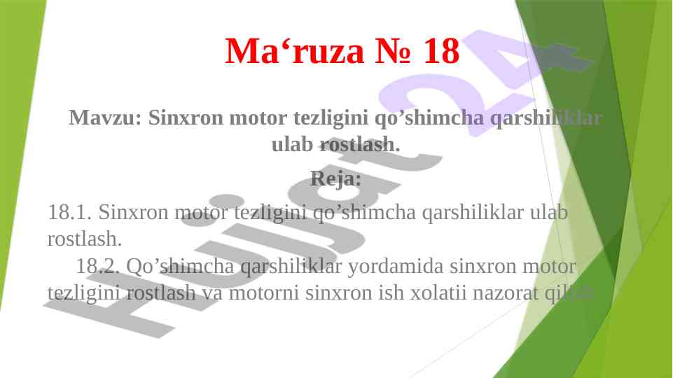 Sinxron motor tezligini qo'shimcha qarshiliklar bilan rostlash