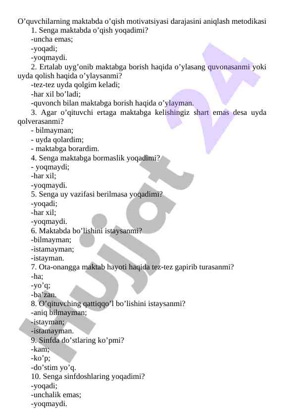O'quvchilarning maktabda o'qish motivatsiyasi aniq