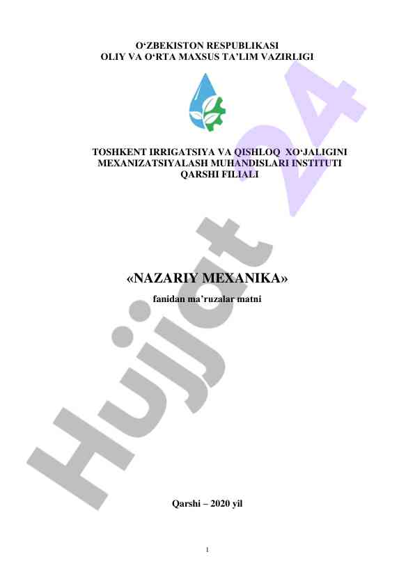 Nazariy mexanika fanidan ma'ruzalar matni