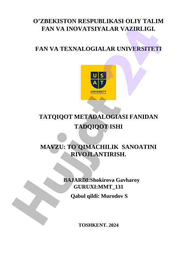 To'qimachilik sanoatini rivojlantirish taqdimoti
