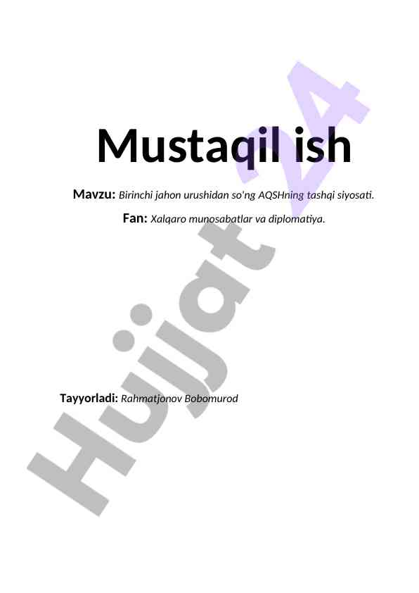 Aqsh tashqi siyosati: birinchi jahon urushidan so'ng