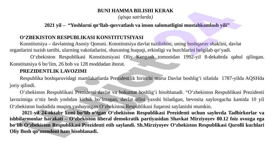 O‘zbekiston respublikasi konstitutsiyasi va prezidentlik