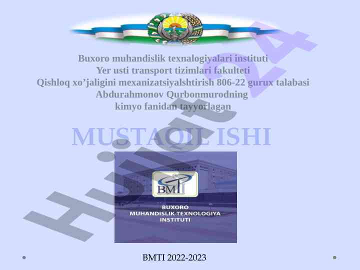 Davriy sistema va davriy qonun haqida mustaqil ish