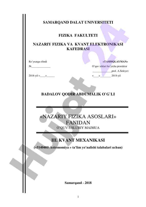 Nazariy fizika asoslari o‘quv-uslubiy majmua