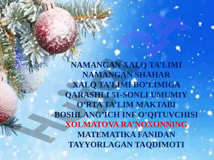 Matematika fanidan taqdimot dars ishlanmasi