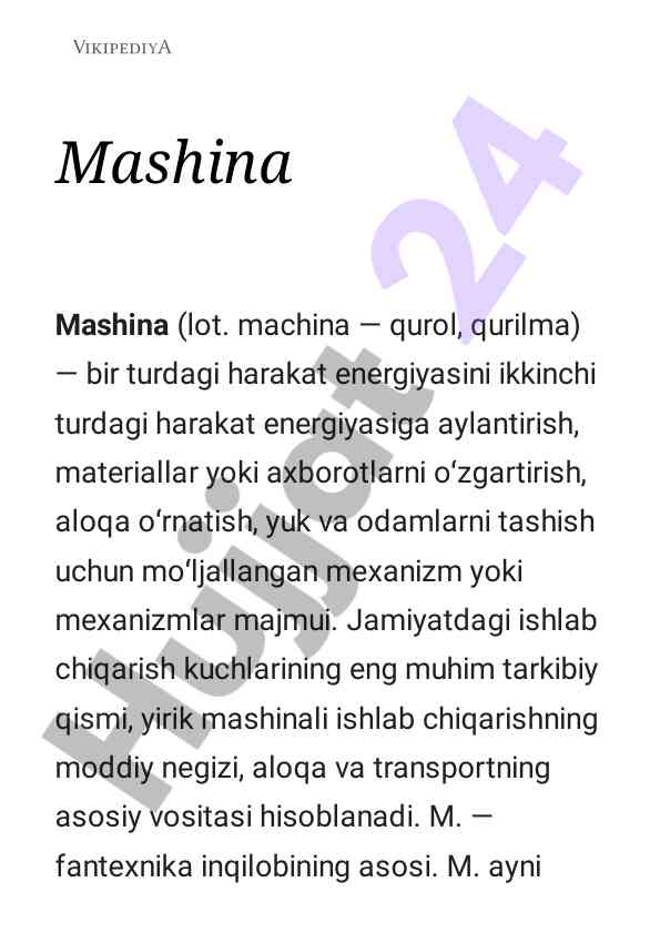 Mashina energiya aylanishi va ishlab chiqarish