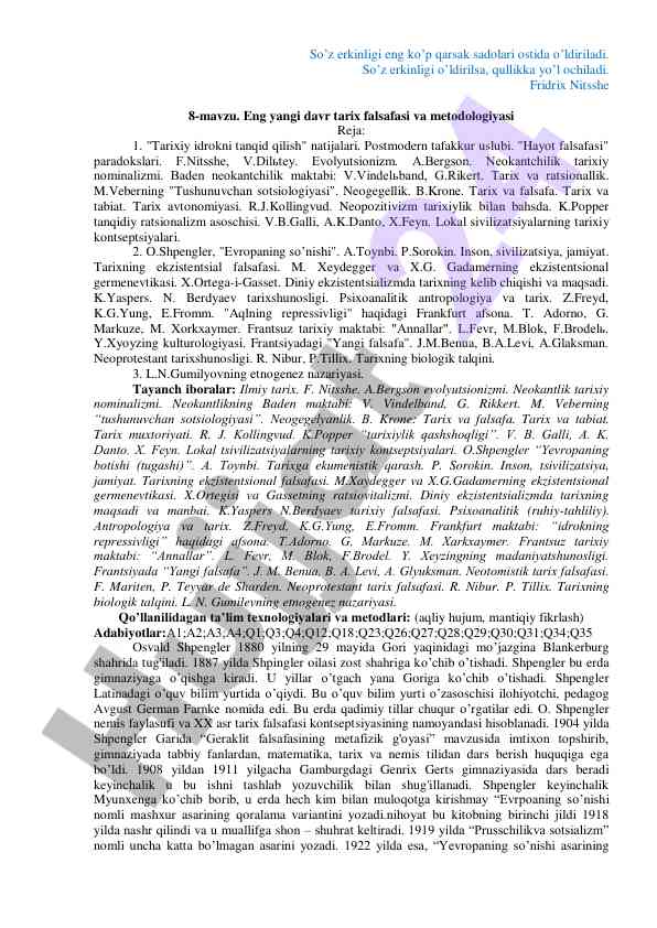 Tarix falsafasi va metodologiyasi asoslari