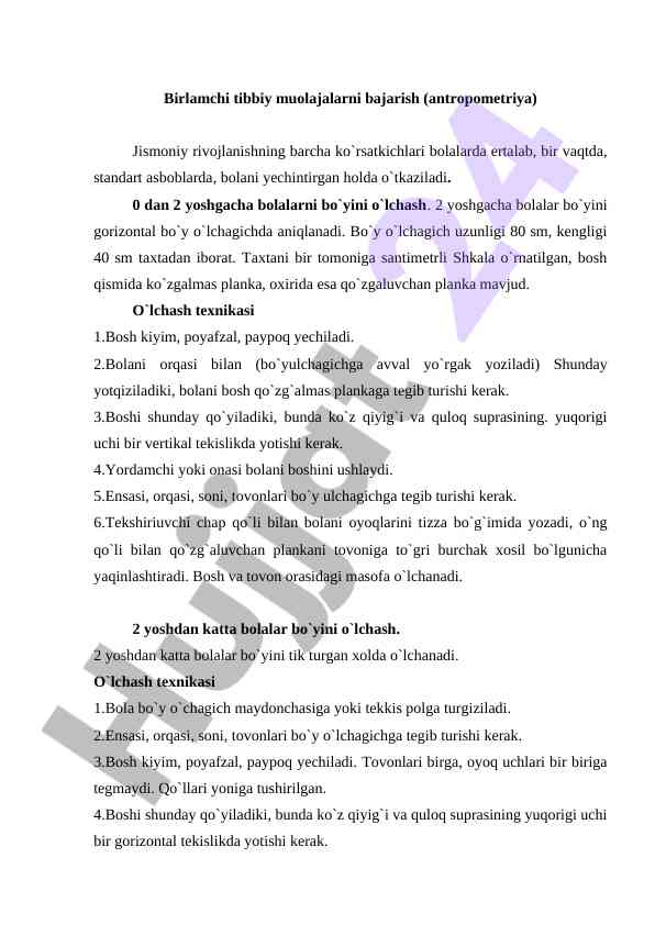 Birlamchi tibbiy muolajalar bajarish