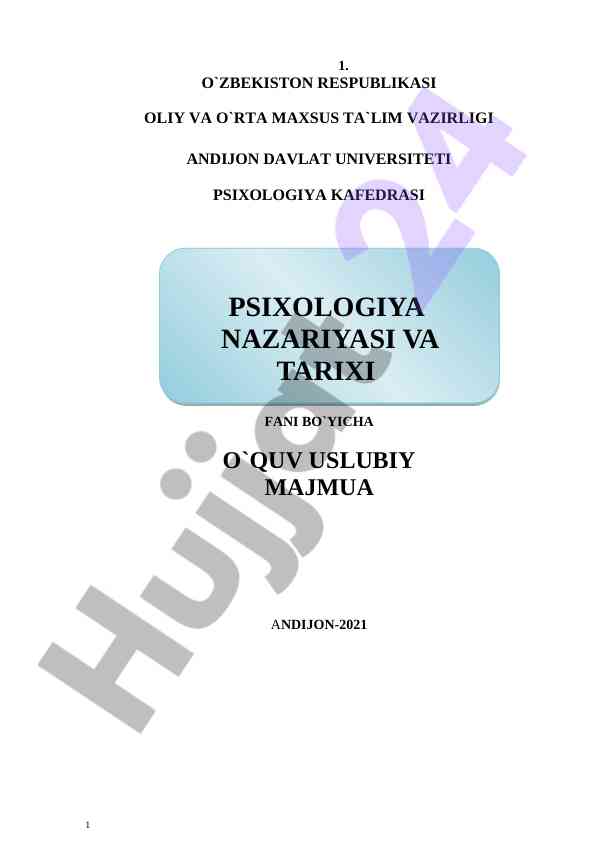 Psixologiya nazariyasi va tarixi o‘quv uslubiy majmua