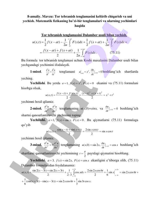 Tor tebranish tenglamasining yechimlari va metodlar