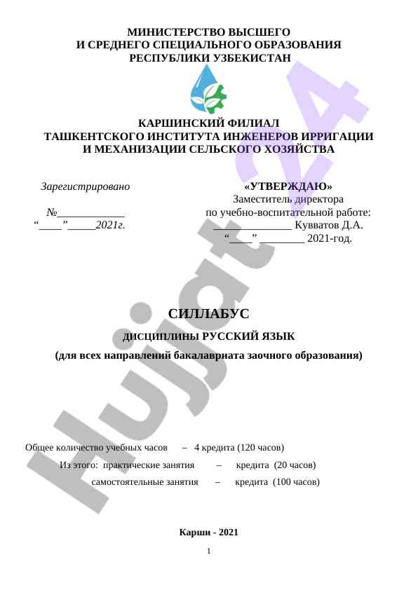 Силлабус по русскому языку для заочного образования