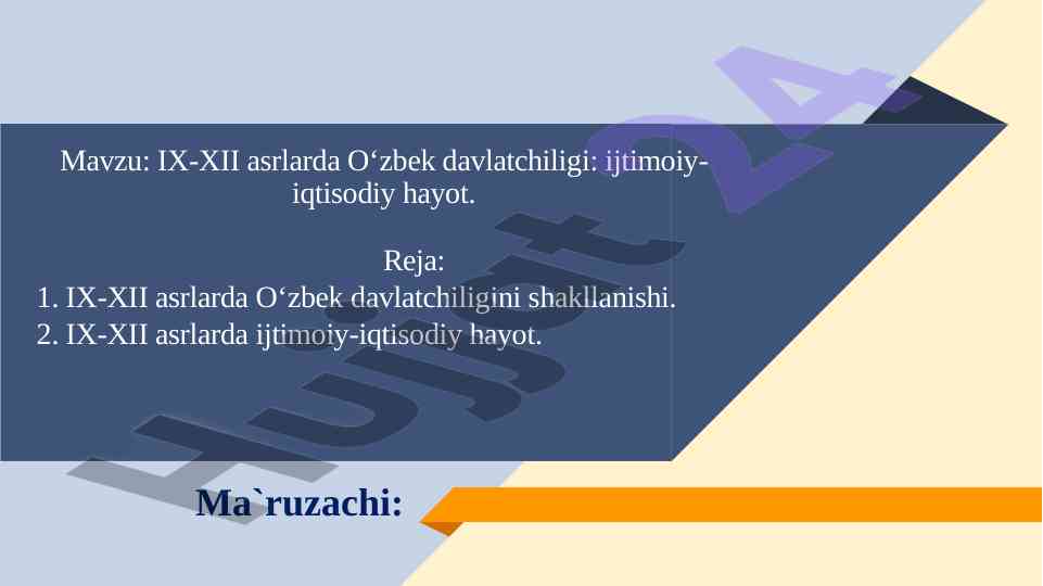 Ix-xii asrlarda o‘zbek davlatchiligi ijtimoiy-iqtisodiy hayoti