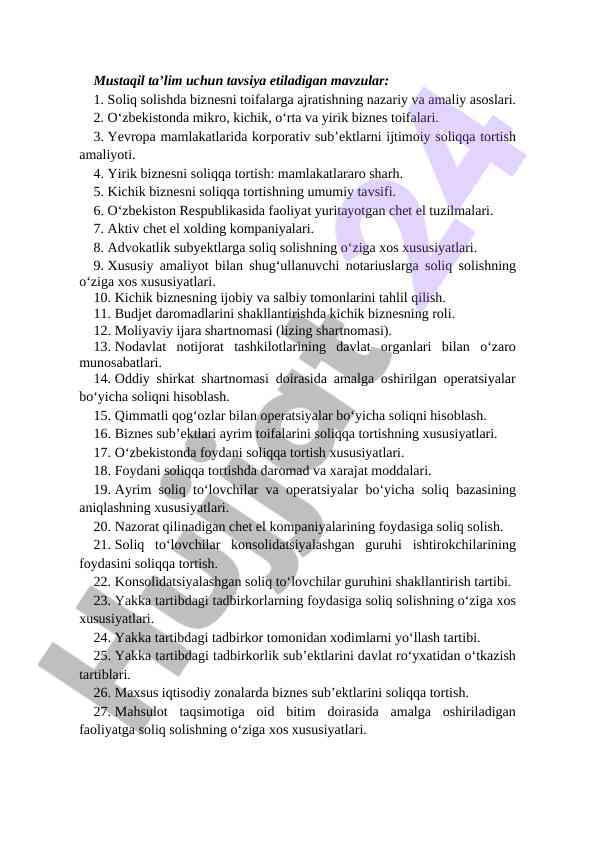 Soliq solishda biznesni toifalarga ajratish asoslari