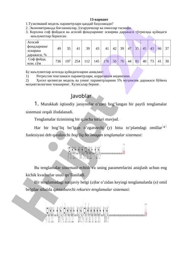 Iqtisodiy jarayonlar va regresiya tenglmalari