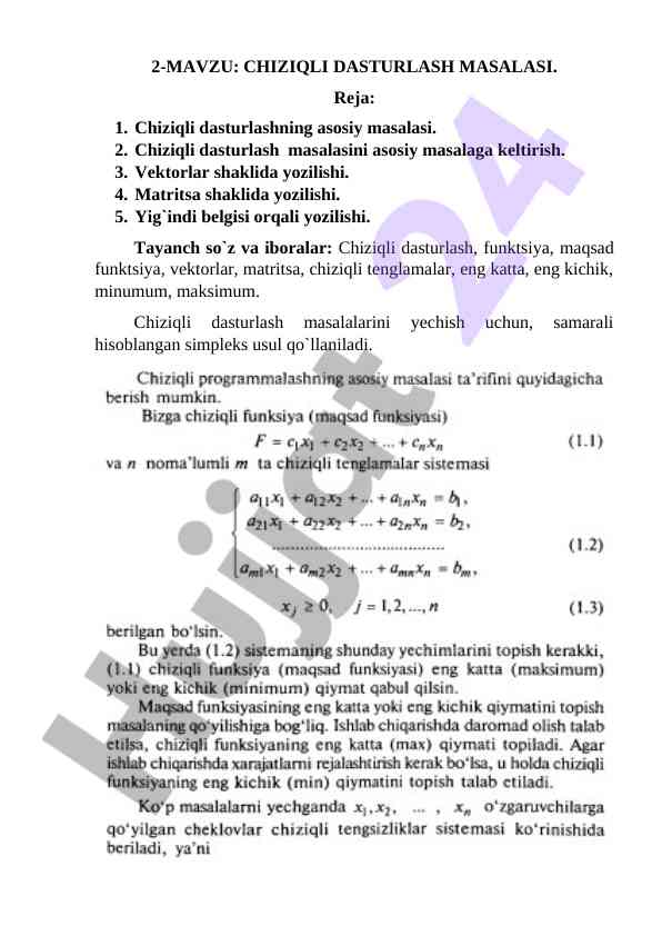 Chiziqli dasturlash masalalari bilan tanishtirish