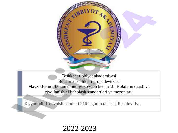 Bemor bolani umumiy ko'zdan kechirish mavzusi
