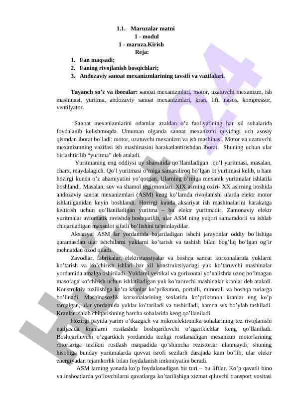 Sanoat mexanizmlari va ularning asosiy qismlari