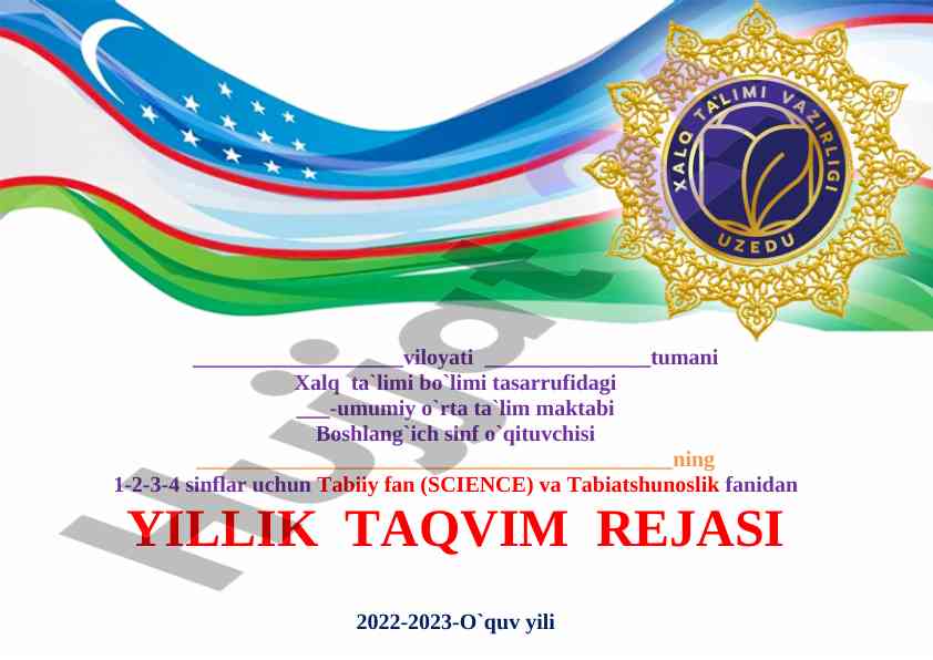 Yillik taqvim rejasi tabiy fanlar 2022-2023