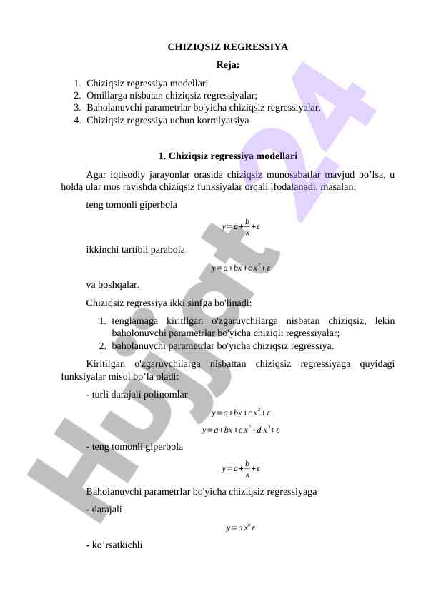 Chiziqsiz regressiya modellari tadqiqoti