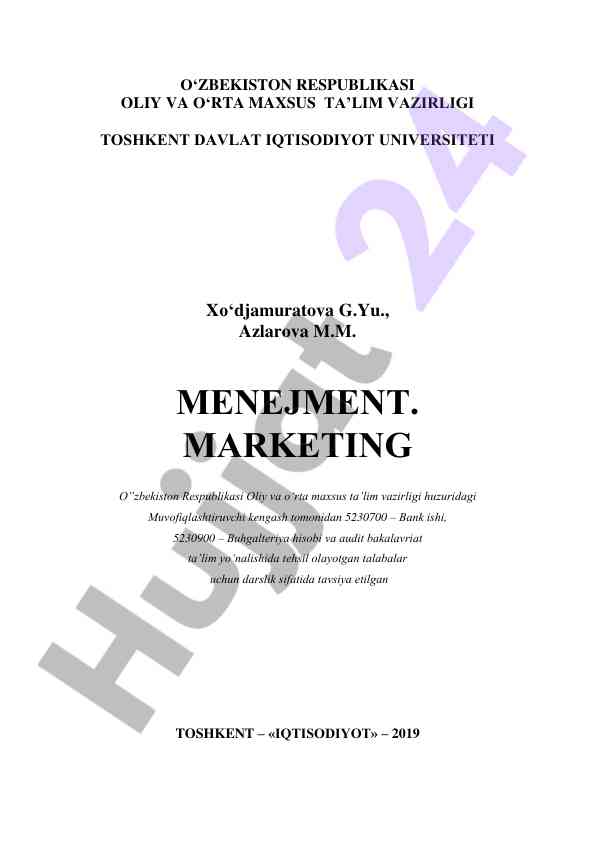 Menejment marketing darslik o‘zbekiston respublikasi