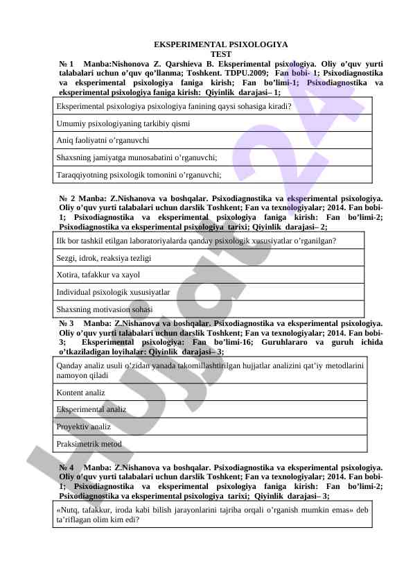 Eksperimental psixologiya testlari va materiallar