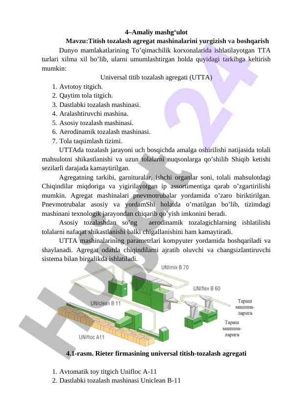 Titish tozalash agregat mashinalarini boshqarish