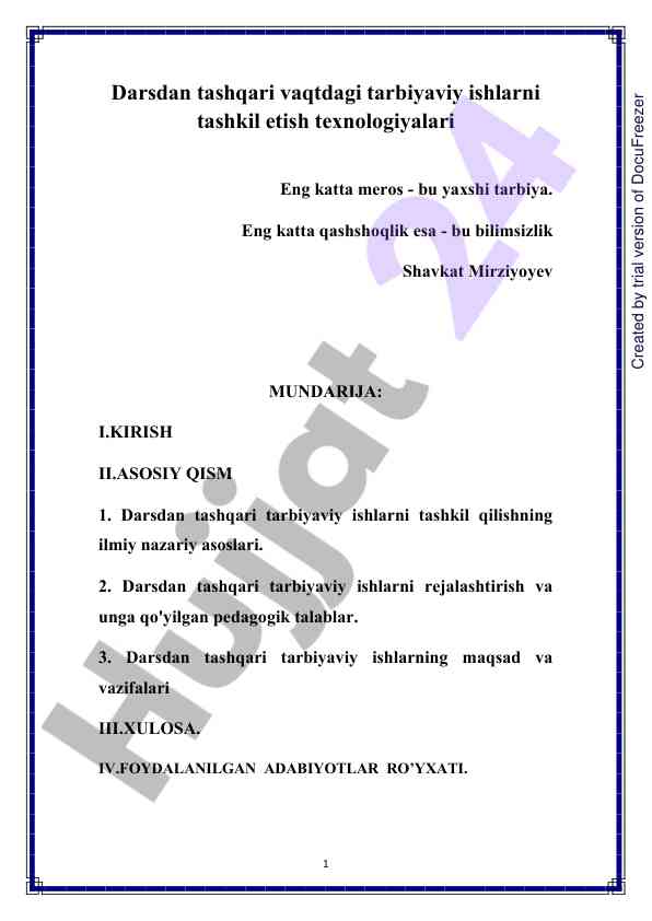 Darsdan tashqari tarbiyaviy ishlarni tashkil etish