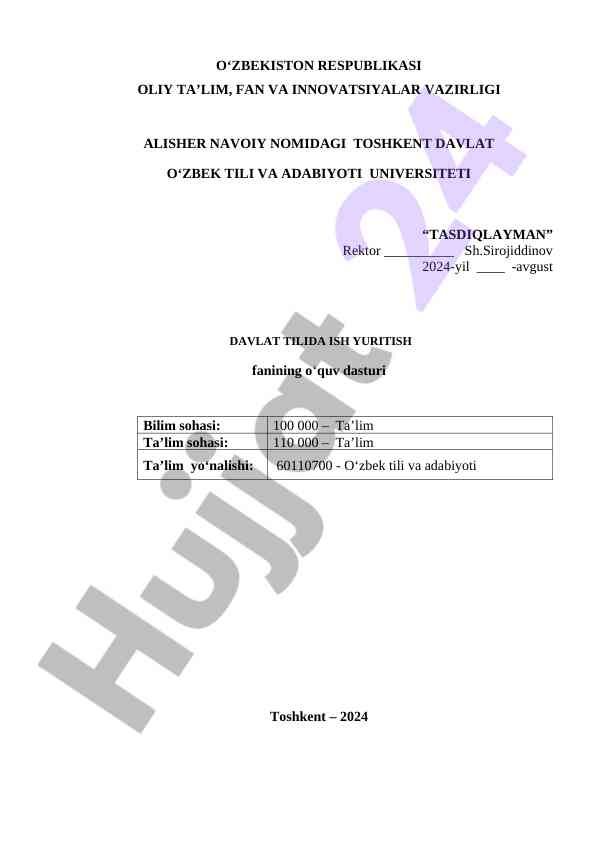 Davlat tilida ish yuritish o‘quv dasturi 2024