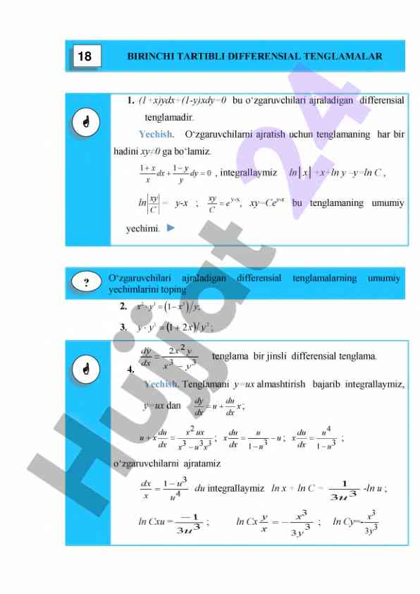 Ajraladigan differensial tenglamalar yechimi