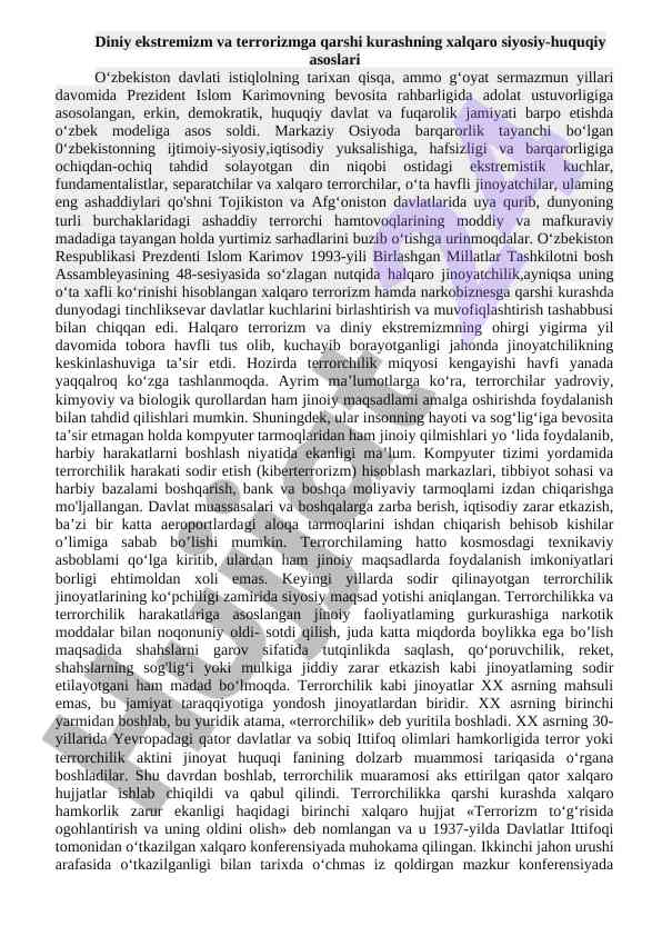 Diniy ekstremizm va terrorizmga qarshi kurash asoslari