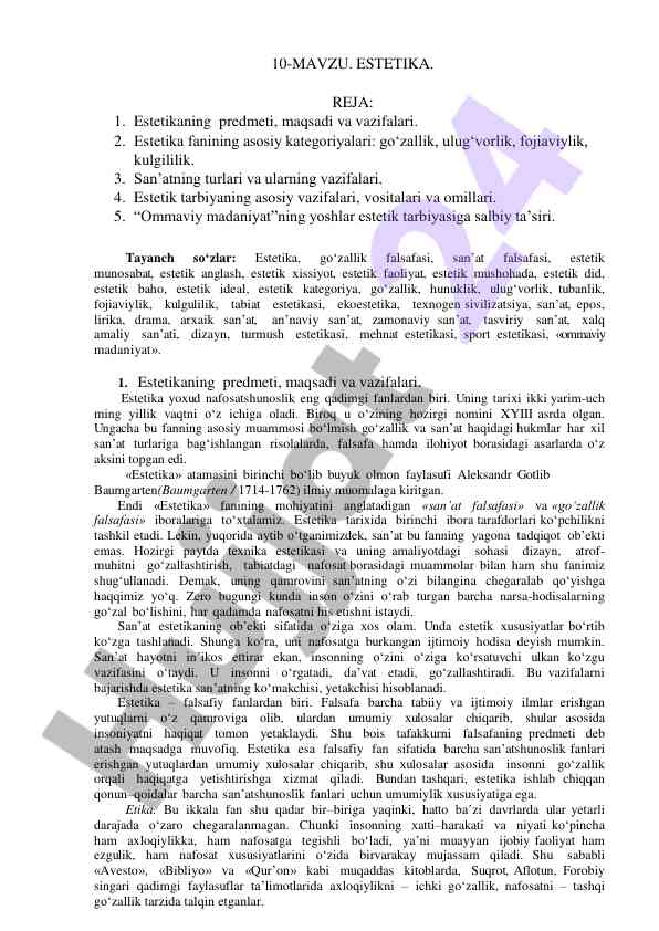 Estetika fanining asosiy kategoriyalari va maqsadlari