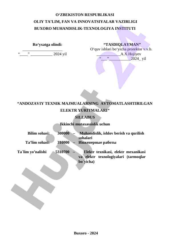 Andozaviy texnik majmualarning avtomatlashtirilgan elektr yuritmalari