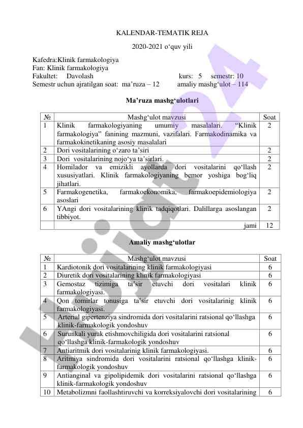 Klinik farmakologiya tematik reja 2020-2021