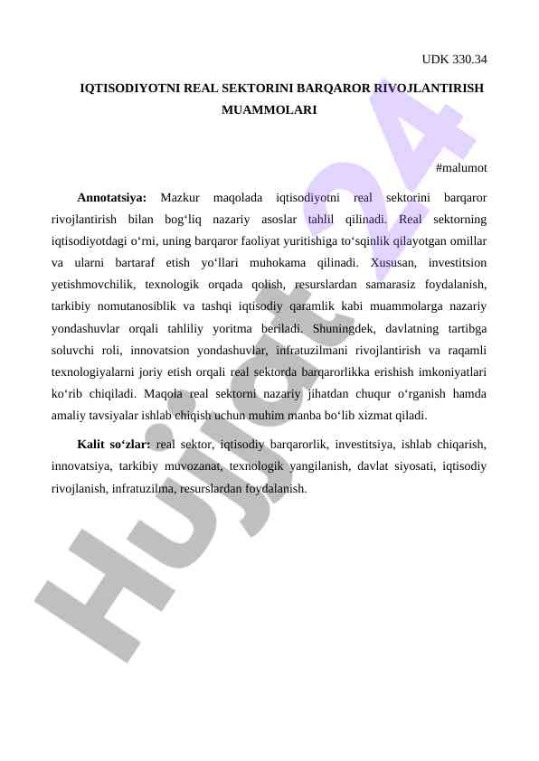 Iqtisodiyotning real sektorini rivojlantirish muammolari