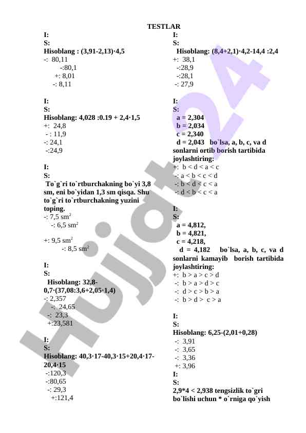 Matematik hisoblash testlari bilan tanishing