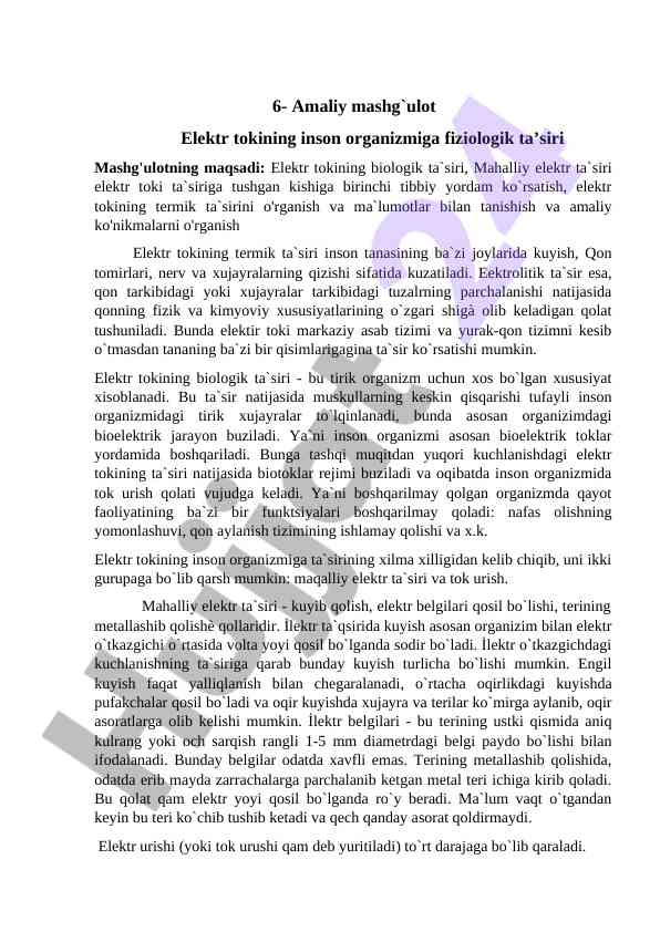 Elektr tokining inson organizmidagi ta'siri