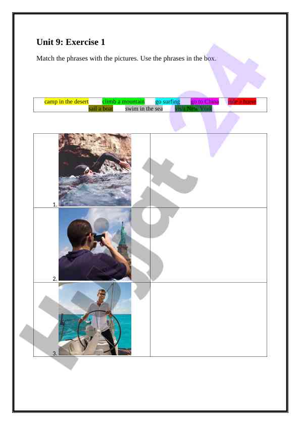 Unit 9 exercises for english learning activities