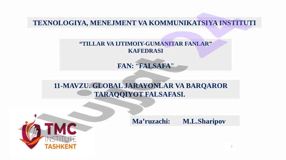 Global jarayonlar va barqaror taraqqiyot falsafasi