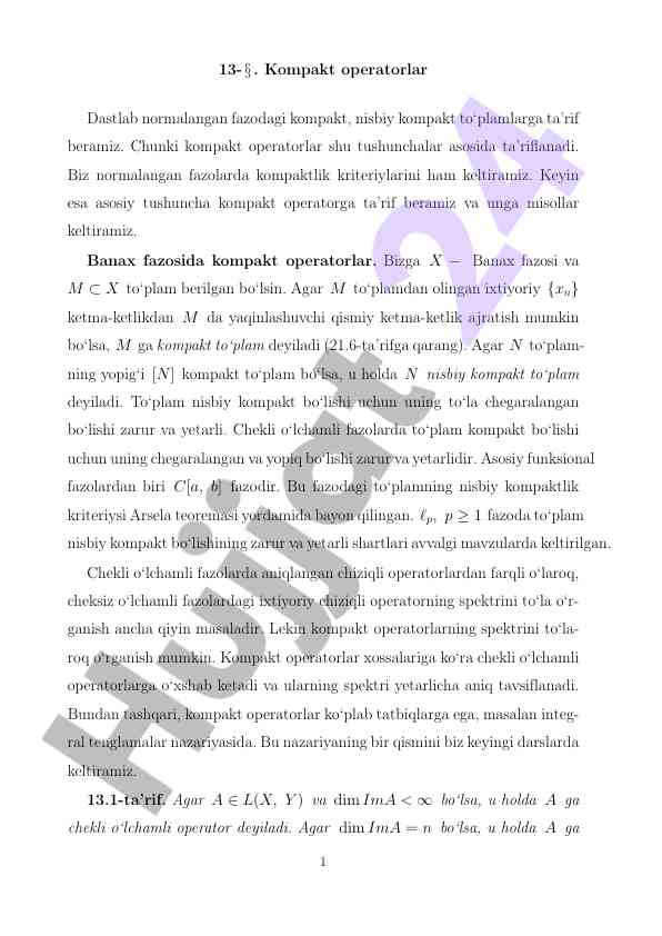 Kompakt operatorlar va ularning fazolari
