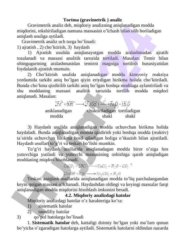 Gravimetrik analiz usullari va metodologiyasi