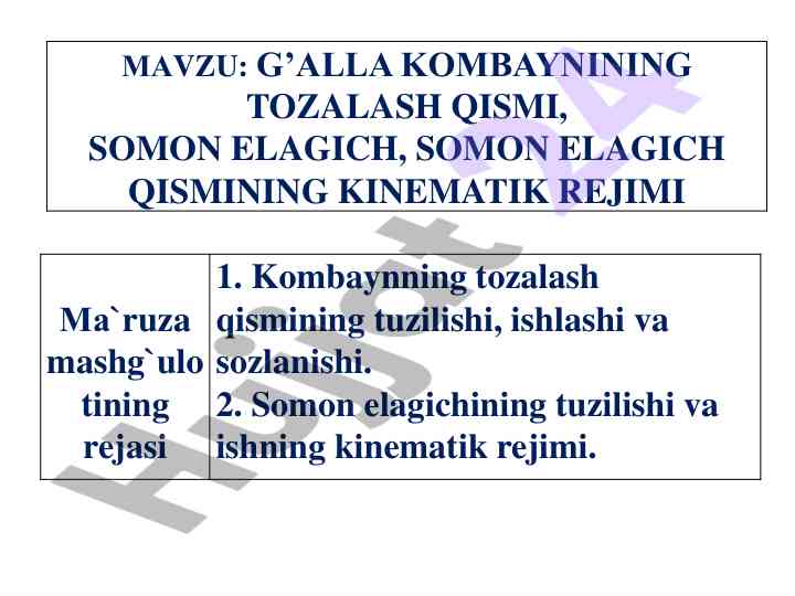 Kombayn tozalash qismi va somon elagich