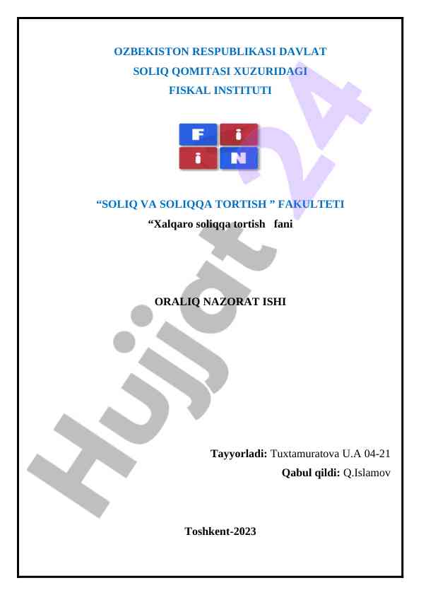Xalqaro soliqqa tortishda shartnoma o‘rni