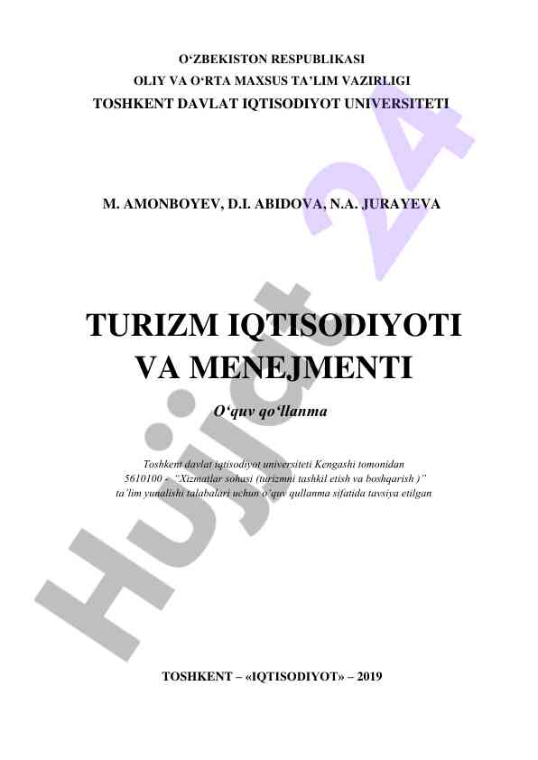Turizm iqtisodiyoti va menejmenti o‘quv qo‘llanma