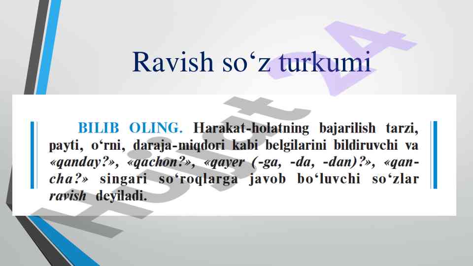 Ravish so‘z turkumi haqida qo‘llanma