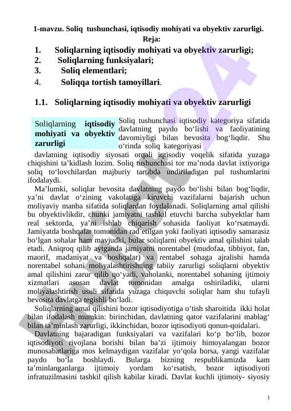 Soliq tushunchasi va iqtisodiy mohiyati